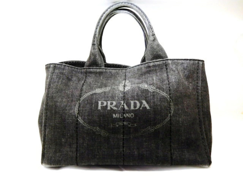 Prada Canapa denim strap bag handbag tote Blue